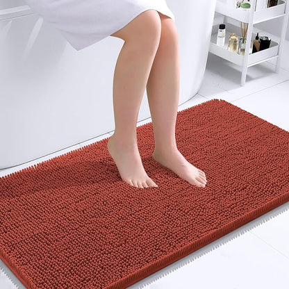 OLANLY Bathroom Runner Rugs 44x24, Soft Absorbent Chenille Bath Rugs, Rubber Backing Quick Dry, Machine Washable Long Bath Mats for Bathroom, Tub and Shower, Home Decor Accessories, Rustic Terracotta
