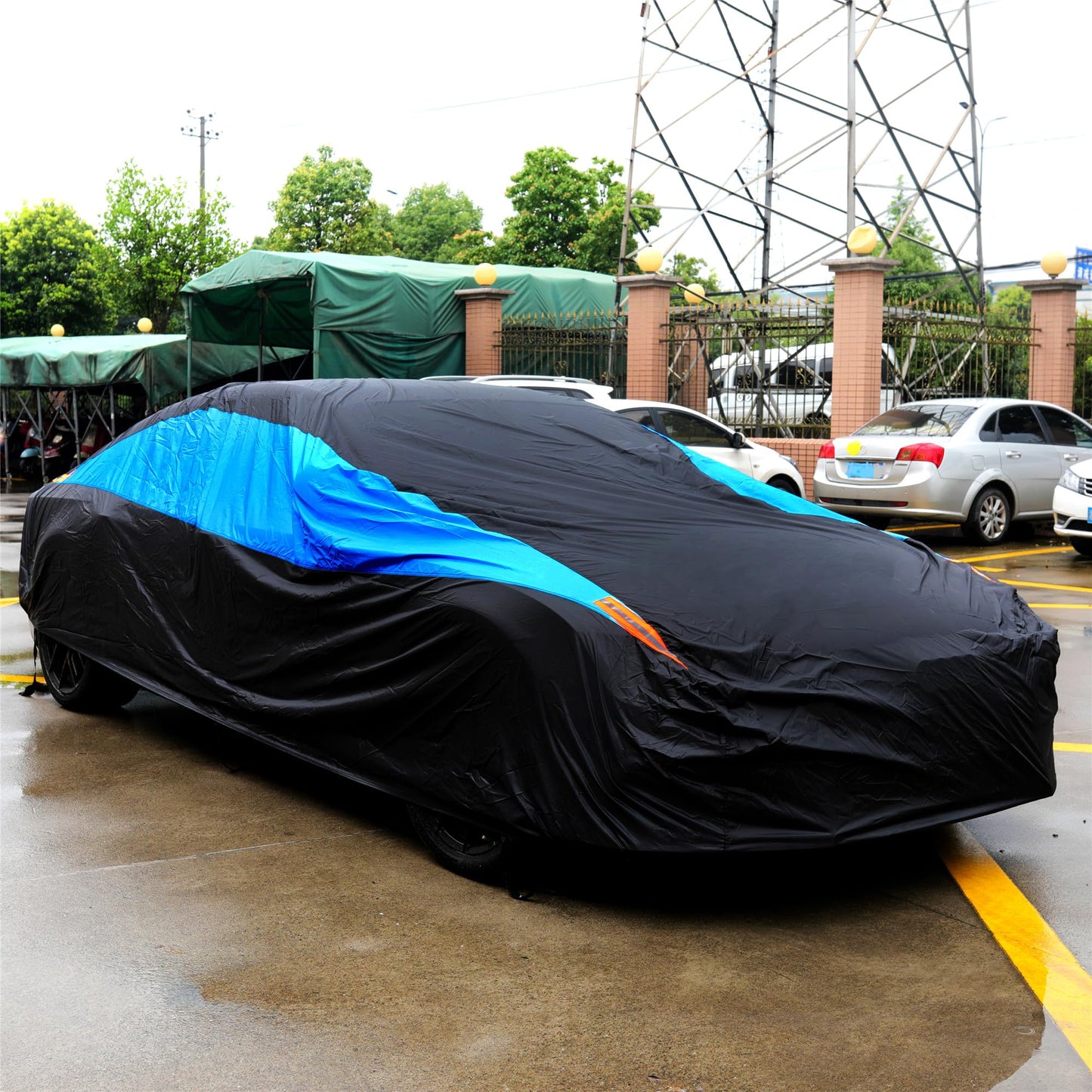 MORNYRAY Waterproof Car Cover All Weather Snowproof UV Protection Windproof Outdoor Full car Cover, Universal Fit for Sedan (Blue, A0-Fit Sedan Length(Up to 153 inch)