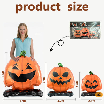 Eanjia Halloween Pumpkin Balloon Set of 4 – Giant Standing Jack-O’-Lantern Mylar Foil Balloons (3.3ft to 1.6ft) for Indoor Party Decorations, Summerween Decor, Trick or Treat Props