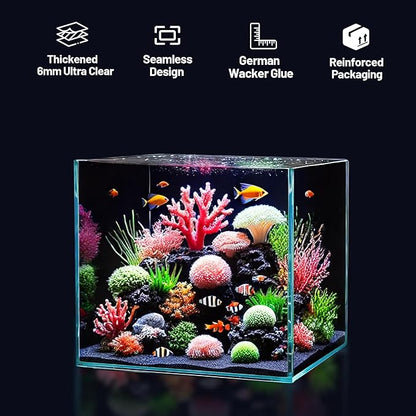 Ultra Clear Glass Fish Tank 4.1 Gallon, 6mm Thickened Rimless Aquarium Tank Low Iron, Cube Aquarium 10in x 10in x 10in