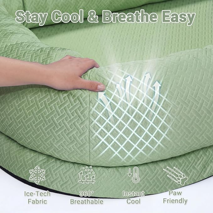 WROS Cooling Human Dog Bed for Summer, Breathable Washable Floor Lounger for People & Pets, 72"x41"x12", Pale Green, Pet Bed for Hot Weather Relaxing