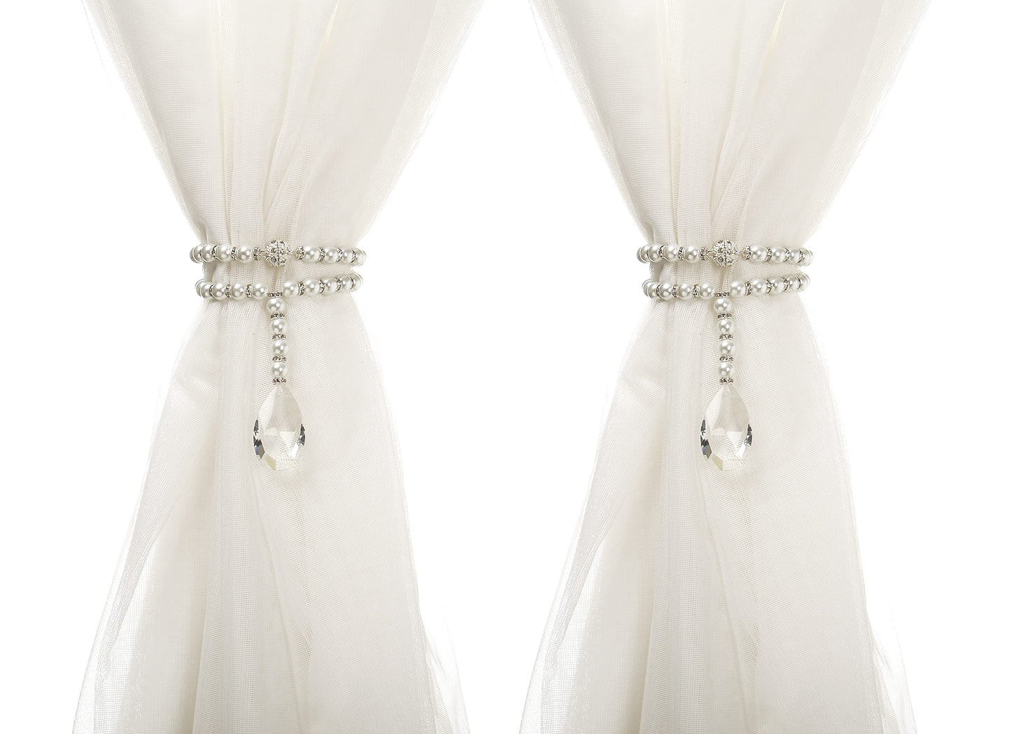 SUQ I OME 1 Pair of Luxury Pearl Beaded Magnetic Curtain Tieback and Holdback Curtain Clips Curtain Buckle Curtain Holder Blingbling Curtain Holdbacks for Drapes,Pearl