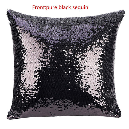 DIY Office Sequin Pillows Cover Magic Reversible Sequin Pillowcase Home Decorative Cushion Cover for 16×16 Inches (1, Danny 2 Black)