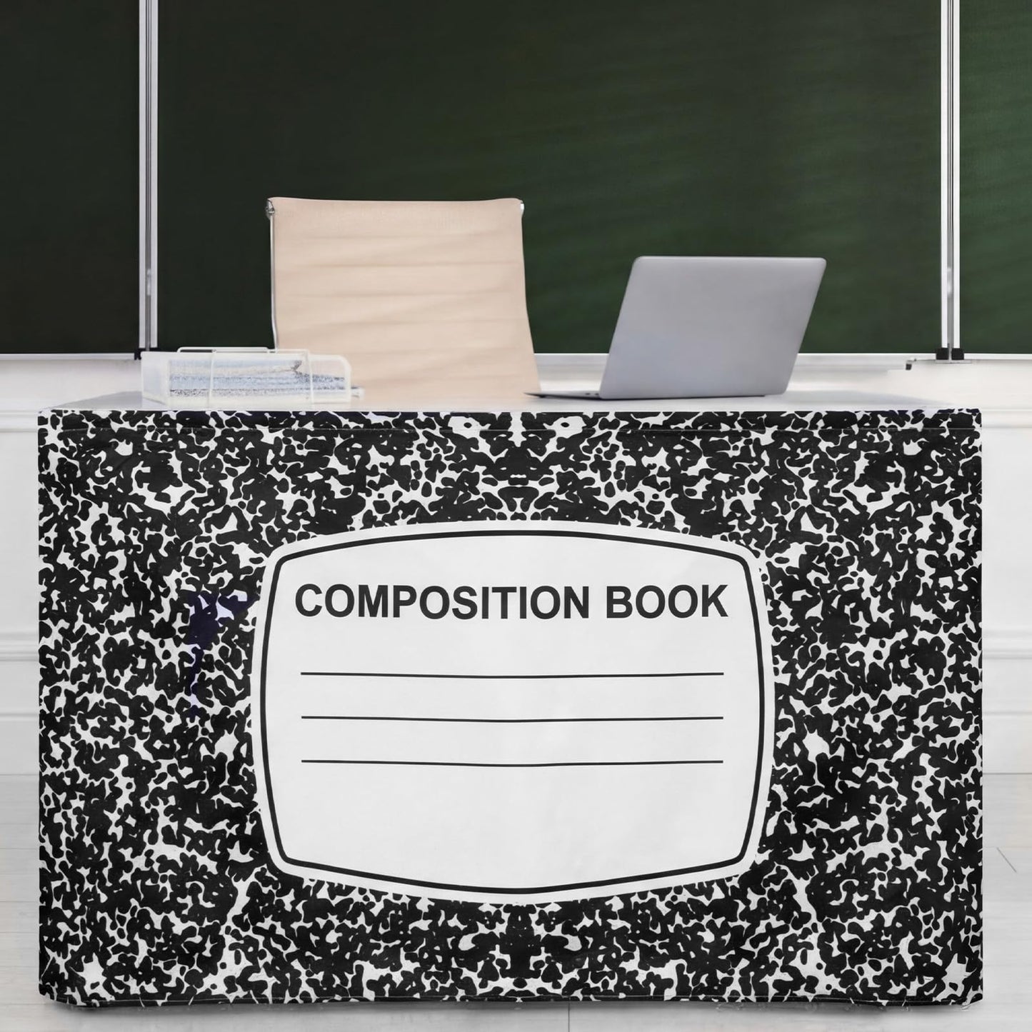 Windkream 14 ft Composition Book Table Skirt for Teacher Desk Rectangular Tablecloth Skirt Polyester Classroom Tableskirt for Teacher Preschool Decorations Back to School Party Supplies