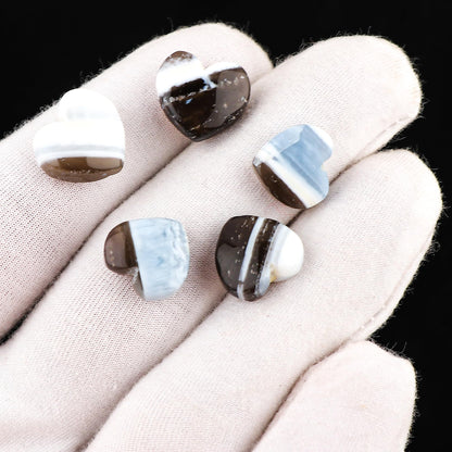CRYSTALINES 5pcs, Wholesale Natural Blue Opal with Chalcedony Gemstones, Bulk Heart Shape Stones, Assorted Loose Supply, DIY Craft-Jewelry Making, Chakra Healing Crystals, Gem Collection, 10-12mm