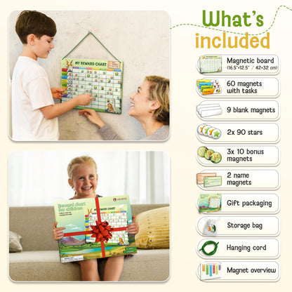 LIKARTO Magnetic Reward Chart for Kids with 280 Magnets - Behavior Chart for Kids at Home - Responsibility Reward Chart - Chore Chart - Visual Schedule - Ideal for Ages 3-9, Autism, ADHD - Green