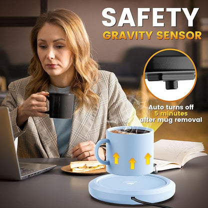 Fast Heating Mug Warmer - 4 Temp Settings & 1-12H Timer, Coffee Cup Warmer Plate for Desk Auto Shut Off, Ideal Beverage Warmer Gift for Coffee, Tea, Milk (Blue)