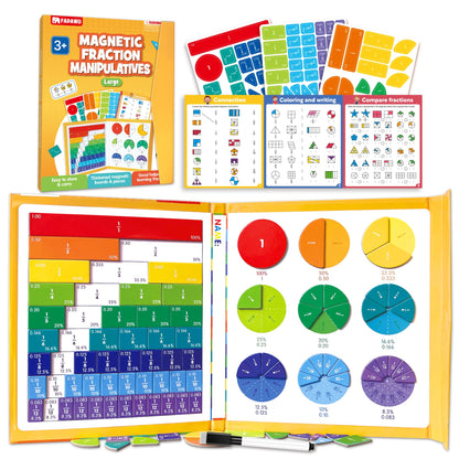 FADAWU Large Magnetic Fraction Demonstration Book, Magnetic Fraction Educational Puzzle with Tiles & Circles, Montessori Fraction Manipulatives for Elementary School, Maths Learning Toys for Kids