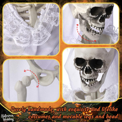 Poen 4 Pack 16" Halloween Hanging Skeleton Decorations Small Full Body Posable Skeletons with Movable Joints Plastic Mini Spooky Decor for Halloween Party Haunted House Lawn Graveyard Props(Wedding)