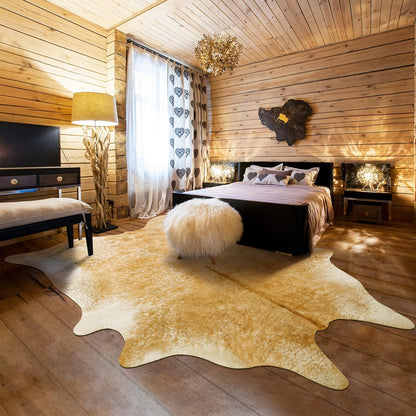 Rtizon Washable Cowhide Rug for Living Room, Large 6x7 Khaki Faux Cow Print Area Rugs, Non Slip Animal Skin Bedroom Carpet, Rustic Western Home Decor Fake Hide Floor Mat for Office Fireplace