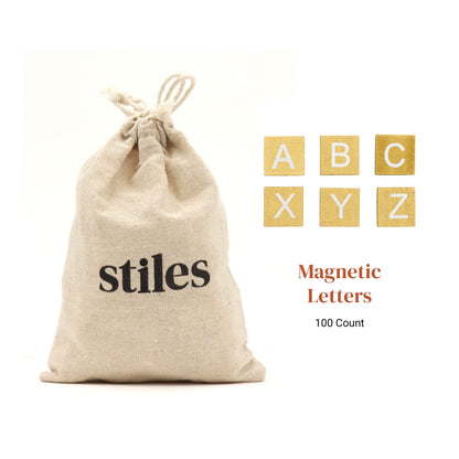 Stiles 100 Piece Magnetic Wooden Letter Tiles - Alphabet Magnets for Whiteboards, Refrigerators & Magnetic Letter Boards - Changeable Letters for Craft & Announcements, Gold