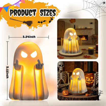 UNDWXFS Halloween Middle Light Up Ghost Figurine,5.1" Large Cute Spooky Ghost Statue,Halloween Decorations Indoor,Resin Statue for Party, Home, Indoor & Porch Decor