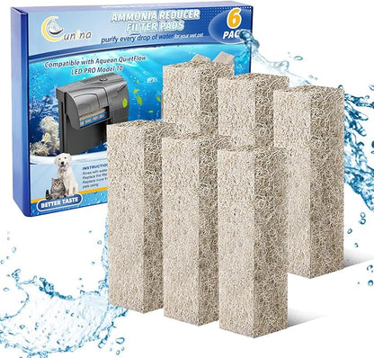 Ammonia Reducer Filter Pads Compatible with Aqueon Filter 10, Fish Tank Filters Replacement Filter Cartridges for Aqueon Quietflow LED PRO & SmartClean Aquarium Fish Tank Power Filter 6PCS