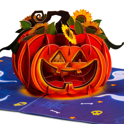 Paper Love Halloween Card | 3D Pop-Up Halloween Pumpkin Greeting Card for Kids, Friends, or Family | 5" x 7" w/Envelope & Note Tag