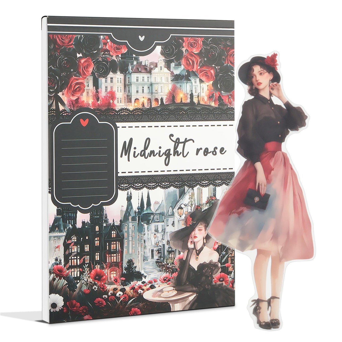 Snycler Midnight Rose Theme Sticker Scrapbooking Supplies for Junk Journal, 20 Sheets PET Stickers - Vintage Journaling Stickers, Ephemera Sticker Book Pre Cut, Planner, Junk Journal Supplies