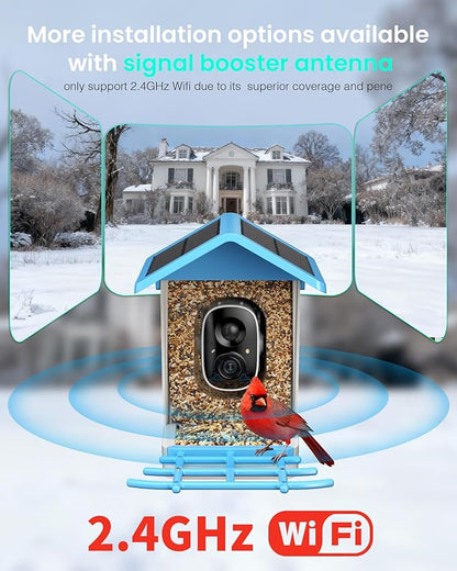 isYoung Smart Bird Feeder with Camera, 2.5K QHD Resolution, AI Identify 16000+ Birds, AI Auto-Capture & Motion Detection, IP65 Water-Resistant, 5W Solar Powered, Best Gift for Bird Lovers（Blue）