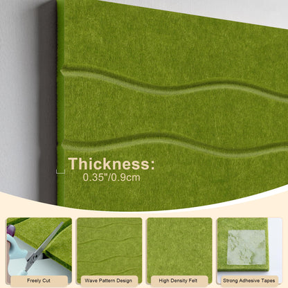 AKONEGE Felt Bulletin Board Tiles 12 Pack, 48" x 36" Cork Board Alternative, DIY Pin Board Wall Tiles for Photo Wall, Vision Board, Room & Home Office Decor, Stick-On with Adhesive Tabs, Forest Green