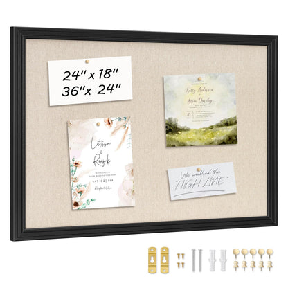 DOLLAR BOSS Linen Bulletin Board 36" x 24", Decorative Cork Boards for Walls with White Wood Frame, Premium Fabric Pin Board for Office, Home & School Room Decor, Black