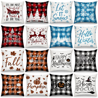 GlikCeil Set of 16 Christmas Pillow Covers 18 x 18 Inch Holiday Throw Pillow Covers Halloween Fall Winter Seasonal Pillowcases Decorative Cushion Pillowcases for Farmhouse Home Couch Sofa Decor