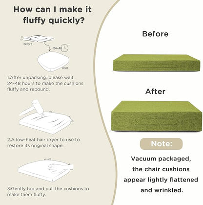 AddGrace Recliner Cushions for Elderly Thick Seat Cushion 20"x20"x4" Chair Pads with Non Slip Backing and Washable Cover for Couch Armchair Chairs Green