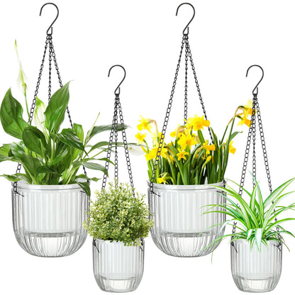 Maxcheck 4 Pcs Self Watering Hanging Planters Indoor Gift 6.5'' 4.5'' Hanging Flower Pots Baskets Outdoor Self Watering Plant with 3hooks Drainage Holes for Home