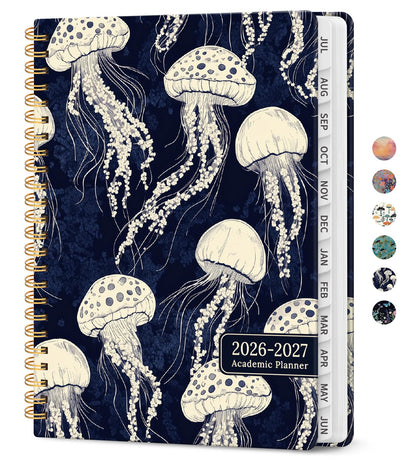 Planner 2026-2027, Academic Year Weekly and Monthly Calender Planner, from Jul 2026 - Jun 2027, Spiral Bound School Planning Book, Perfect for Teacher, Student, Women & Men, A4 (8.5" x 11"), Midnight Jellyfish
