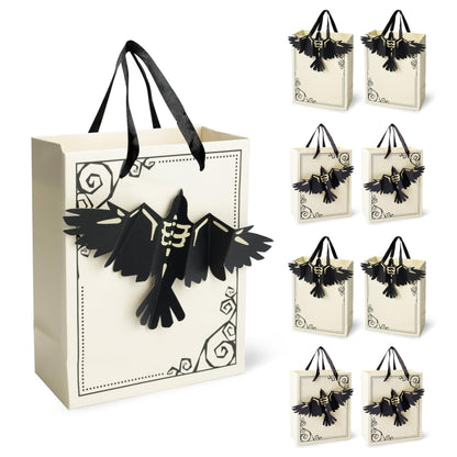 Cheerland 8pcs Halloween Party Favor Bags with Gothic Paper 3D Crow for Birthday EMO Paper Bags Snack Bag Raven Halloween Goodie Bag Candy Bag 3D Crows Summerween Party Supplies Trick or Treat Bag