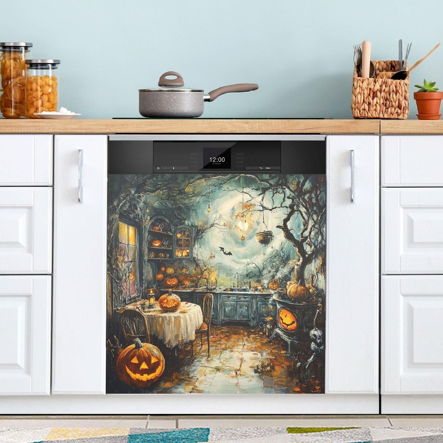 Happy Halloween Kitchen Dishwasher Stickers Magnetic Cover Spooky Pumpkin Kitchen Fridge Magnet Covers Decals Home Decorations Vinyl Sticker Reusable 23W x 26H inches