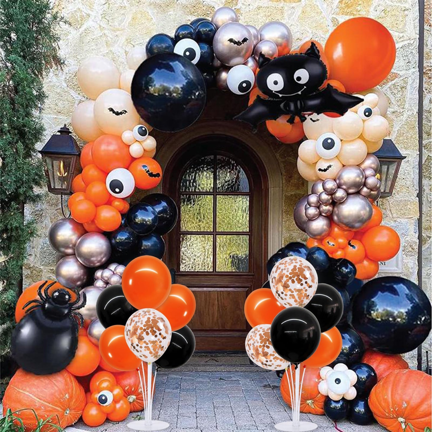 TONIFUL 4 Set Balloons Black Orange Confetti Balloon Stand Centerpiece Table Decorations for Halloween,Celebration Party Bar,Birthday Decorations,Anniversary,Graduation Decoration 2026