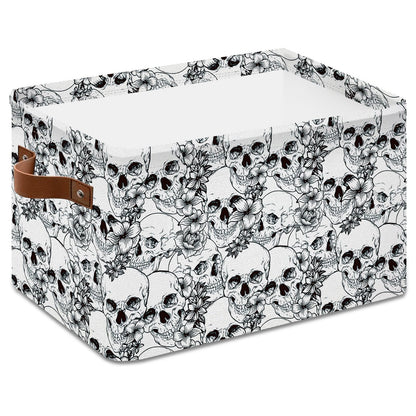 Whaline Halloween Storage Basket with Handles Skull Floral Cube Storage Bin Foldable Fabric Container Organizer Box for Home Office Dorm Closet Shelf Toy