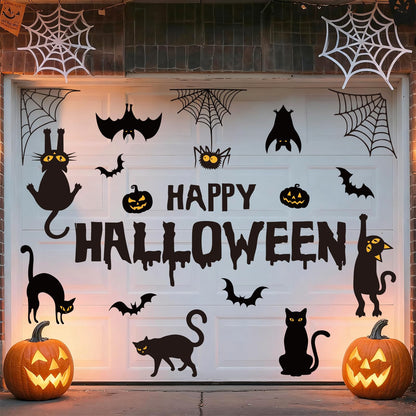 JarThenaAMCS 30 Pcs Halloween Garage Magnets Decoration Black Cat Bat Pumpkin Spider Web Garage Door Decals Magnetic Refrigerator Stickers for Halloween Party Home Car