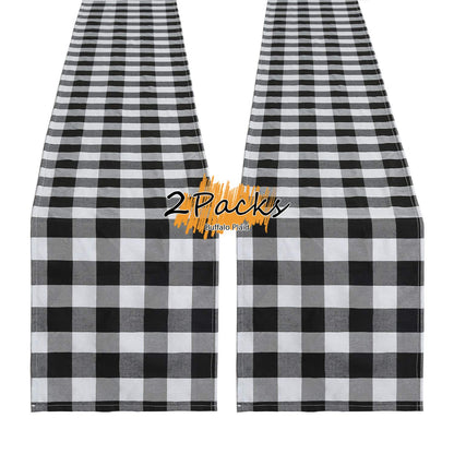Plaid Table Runner for Christmas Decorations 2Packs 13x108Inch Black White Table Runner Buffalo Plaid Table Runners for Halloween Holiday Decor Xmas Checked Table Runners