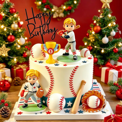 XLENGO 10 PCS Baseball Cake Toppers, Baseball Cake Decorations with Baseballs Player Trophy Gloves for Sport Theme Birthday Supplies