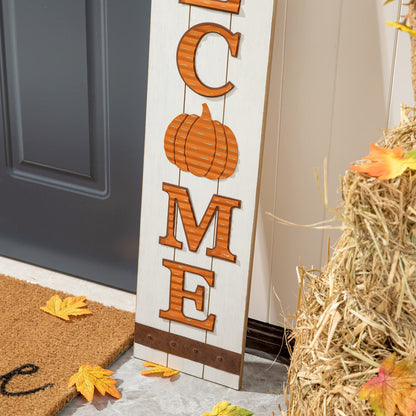 Glitzhome 42"H Fall Wooden Pumpkin Welcome Porch Sign for Fall Harvest Thanksgiving Autumn Indoor Outdoor Front Porch Decoration