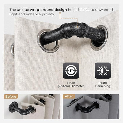 Zeerobee Curtain Rods for Windows 66 to 120, 1 Inch Industrial Wrap Around Vintage Black Curtain Rod, Indoor/Outdoor Room Divider Adjustable Drapery Pole, 66"-120"