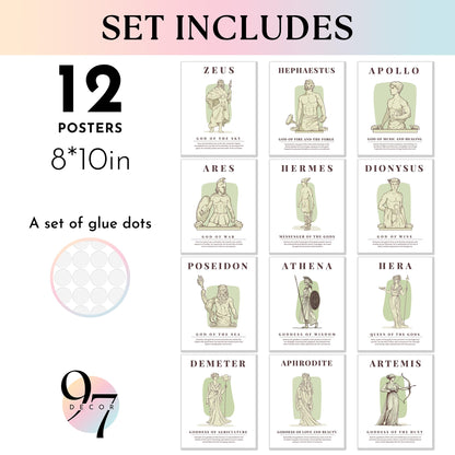 97 Decor Greek Mythology Decor - Ancient Greek Decoration, Apollo God Posters, Mythology Gifts, Greece Wall Art Prints, Aphrodite Poseidon Athena Goddess Party Decorations (8x10 Unframed)