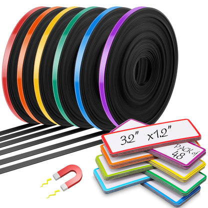 Tellegloww 6 Rolls 1/4" Magnetic Whiteboard Tape Set 33ft Magnetic Tape Roll Thin Strips Borders for Classroom Whiteboard with 48pcs Dry Erase Labels for Classroom School Office Home Students