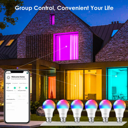 OHLUX Smart Light Bulbs, Color Changing LED Bulbs for Alexa and Google Assistant, 2.4GHz WiFi and Bluetooth with Music Sync, E26 A19, 120V, 4 Pack