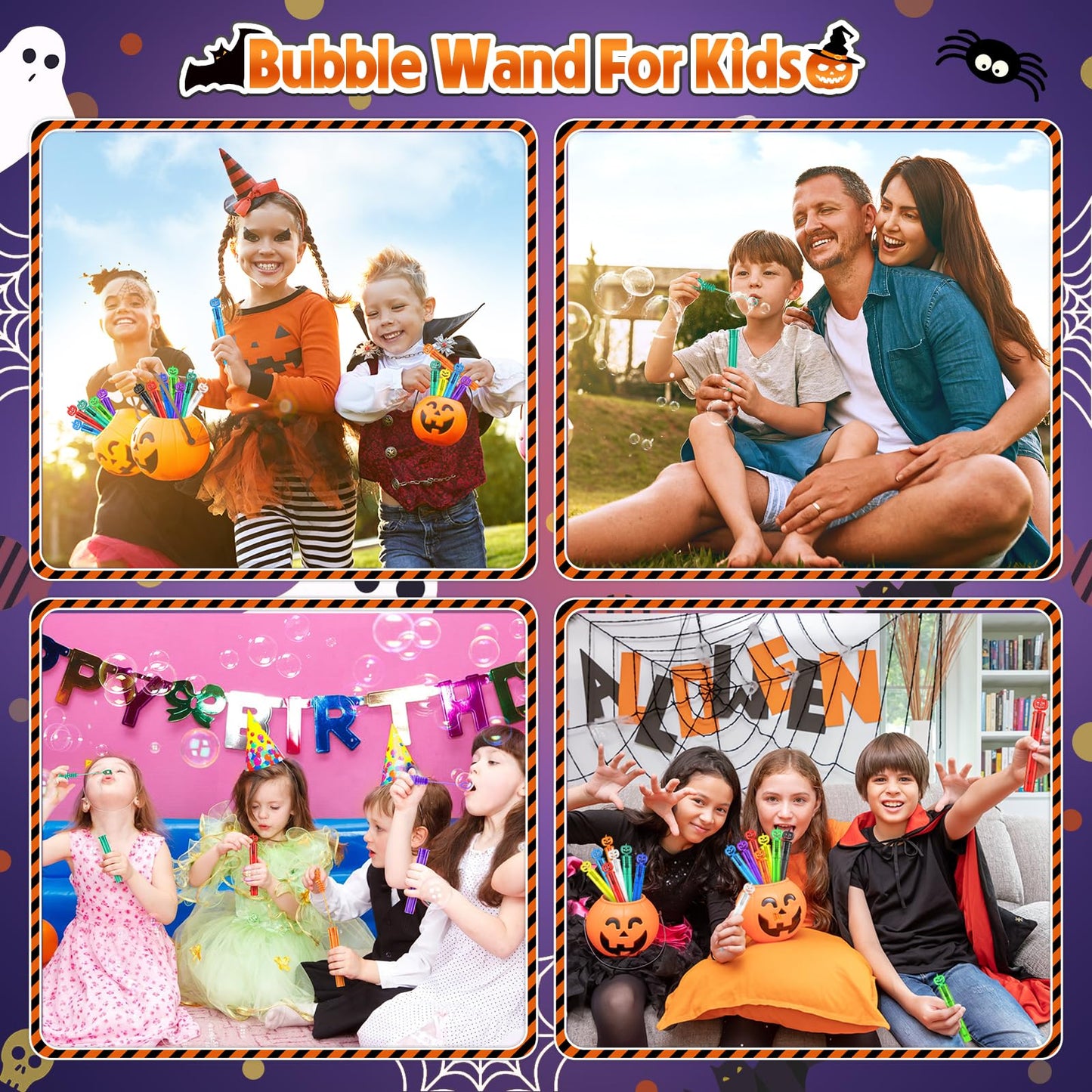 SpringFlower Halloween Party Favor for Kids, 400 Pcs Halloween-Themed Mini Bubble Wands for Halloween Party Favor Supply Goodie Bags Prefilled, Classroom Rewards, Halloween-Themed Toys Gifts for Kids
