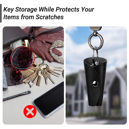 T-carbon Top Grain Leather Key Wrap for House Keys, Compact Key Holder Case Fits 2-5 Keys, Silent Rattle-Free Design,Portable Keychain