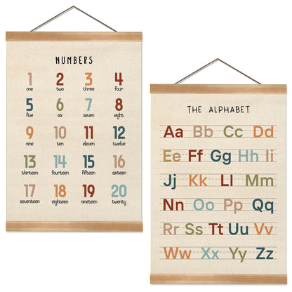 ZTGDA Alphabet Numbers Poster Set of 2, Alphabet Numbers Wall Art, ABC Banner Poster, Banner Wall Hanging Decor for Toddler Room Playroom Nursery Wall Classroom Decor 12x16inch (123&ABC-02)