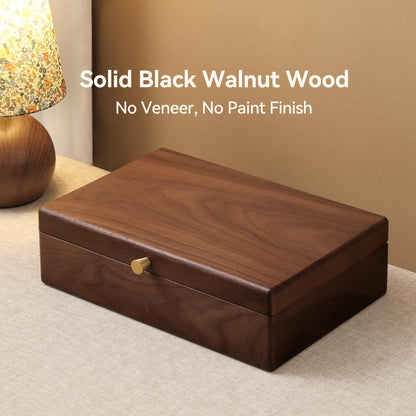 Black Walnut Wooden Jewelry Box, 2 Layer Large Natural Solid Wood Jewelry Organizer Storage with Removable Tray for Necklace Ring Earrings Watch Bracelet, Velvet Lined Box Gifts for Mom, Women, Girls