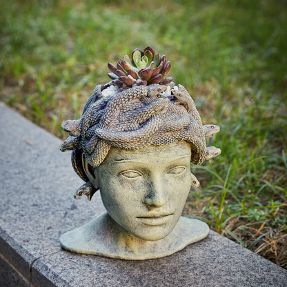 Medusa Head Planter Large Stone Face Planter Pot Garden Statue Outdoor Flower Pot Waterproof Sculpture Greek Mythology Garden Decor Handmade Art Sculpture Unique Gift for Patio Yard Lawn Home Decor