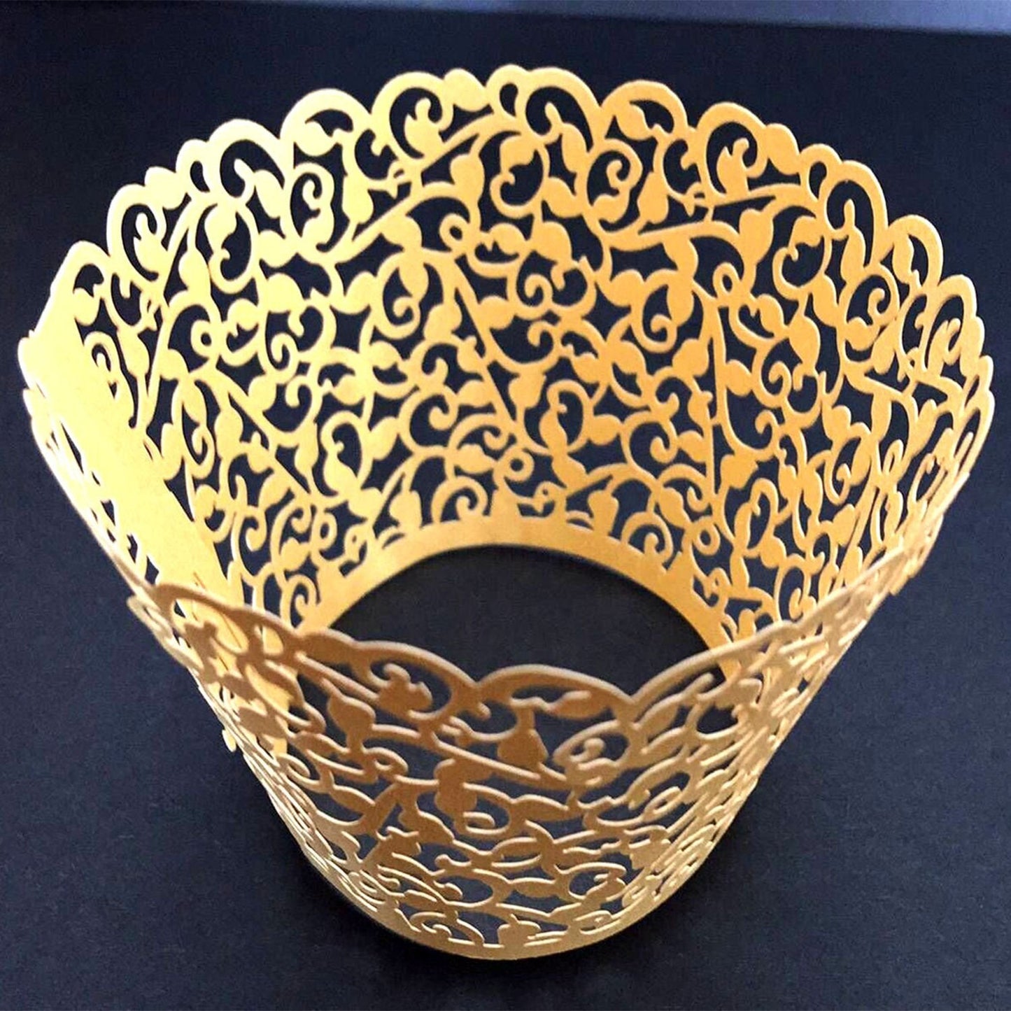 Filigree Artistic Hollow Out Bake Cake Paper Cups Little Vine Lace Laser Cut Liner Cupcake Wrappers Baking Cup Muffin Holder Case for Wedding/Birthday/Afternoon Tea Party Decoration (50, Gold)