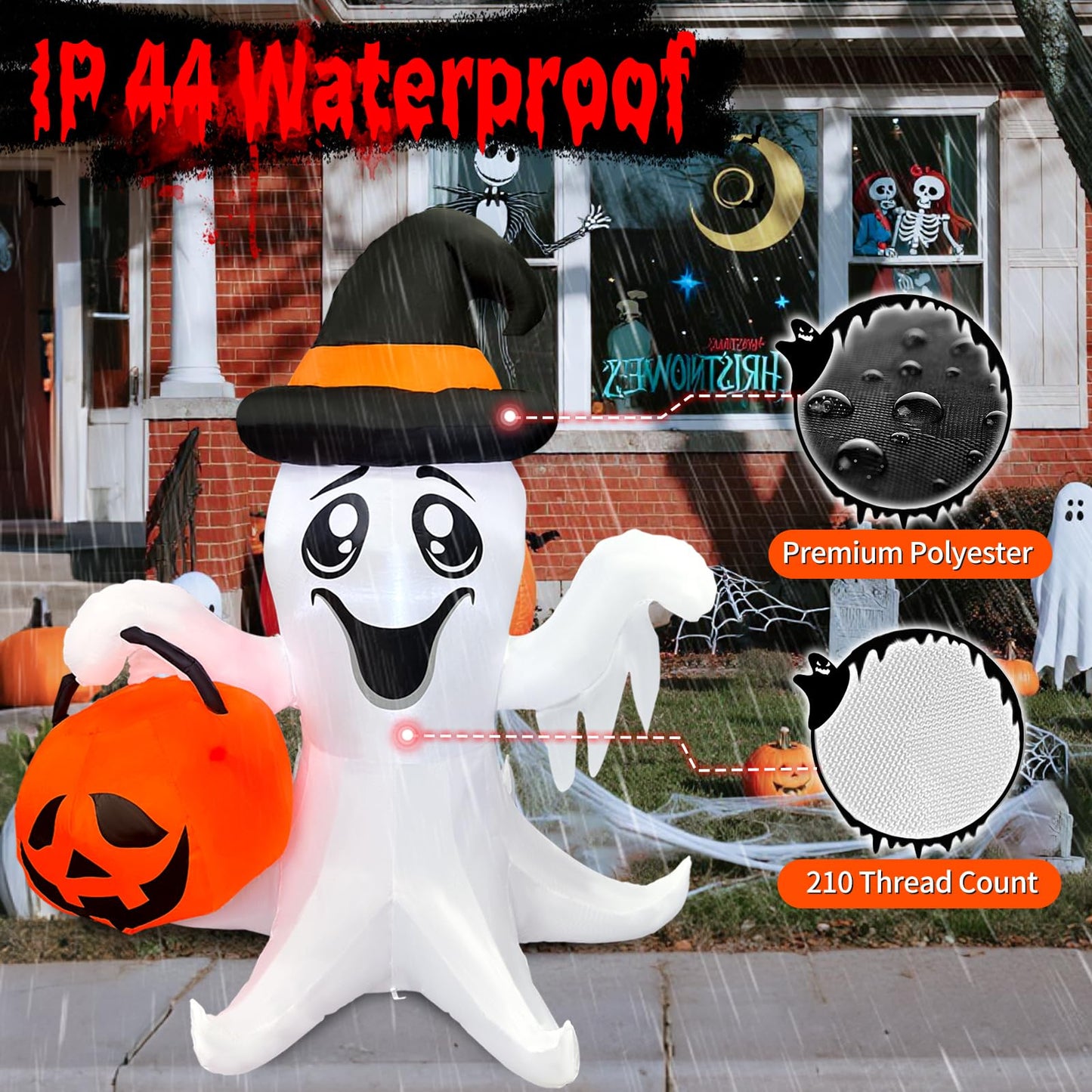 【2025 Latest Release】Halloween Inflatables Ghost Outdoor Decorations 5FT Ghost Pumpkin Inflatable with Build-in 2 LED Ghost Blow Up Yard Decoration Cute Ghost Blowup Decor for Party Garden Lawn