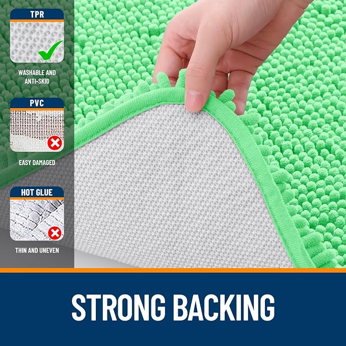 OLANLY Small Bathroom Rugs 24x16, Extra Soft Absorbent Chenille Bath Rugs, Rubber Backing Quick Dry, Machine Washable Bath Mats for Bathroom Floor, Tub and Shower, Home Decor Accessories, Mint Green