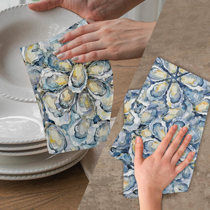 Gnmduw Coastal Beach Oyster Kitchen Towels, Ocean Beachy Oysters Hand Towels Set of 2, Coastal Bathroom Decor, Farmhouse Nautical Oyster Hand Dish Tea Towel for Kitchen Bathroom Decor, 16x24 Inch