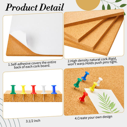 Reginary 19 Cork Board Tiles 12 x 12 in 0.5 in Thick Square Bulletin Boards Cork Tiles Bulk with Push Pins Mini Natural Self Adhesive Backing Corkboards for Wall Home Office Floor DIY(14 Pcs)