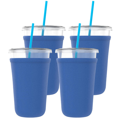 TahoeBay Iced Coffee Cold Cup Sleeve (4-Pack) Reusable Blank Neoprene Insulator Drink Sleeves 22-24oz Beverage Holder for Vinyl Sublimation fits Dunkin' Medium and Starbucks Venti (Royal Blue)