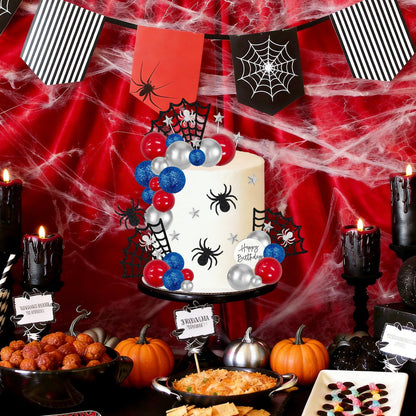 ZWLIYCHN Spider Cake Topper 39Pc Spider Web Cake Decorations Spiders Themed Birthday Cake Topper Spiders Cupcake Picks with Star Red Silver Blue Balls Cake Decors for Halloween Boys Men Birthday Party
